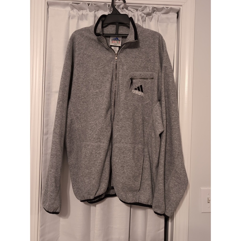 Vintage Adidas Fleece Full Zip Jacket Retro Embroidered Logo Lightweight Gray L